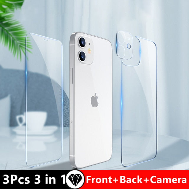 3in1 Front+Back+Lens Full Cover Protective Tempered Glass